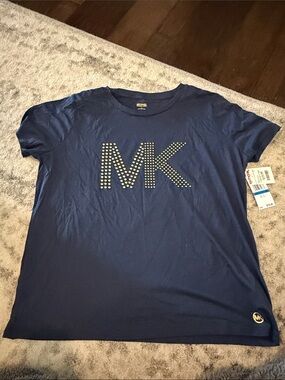 Michael Kors Navy Tee with Studded MK Logo NWT
